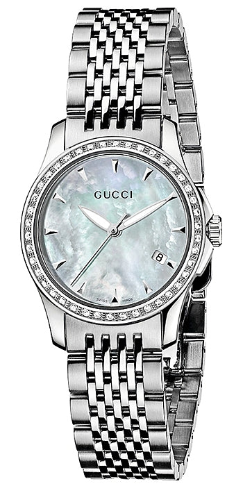 Buy Gucci G Timeless Mother of Pearl Dial with Diamonds Silver Steel Strap Watch for Women - YA126506 in Pakistan