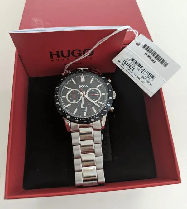 Buy Hugo Boss Mens Allure Chronograph Black Dial Silver Stainless Steel Strap Watch - 1513922 in Pakistan