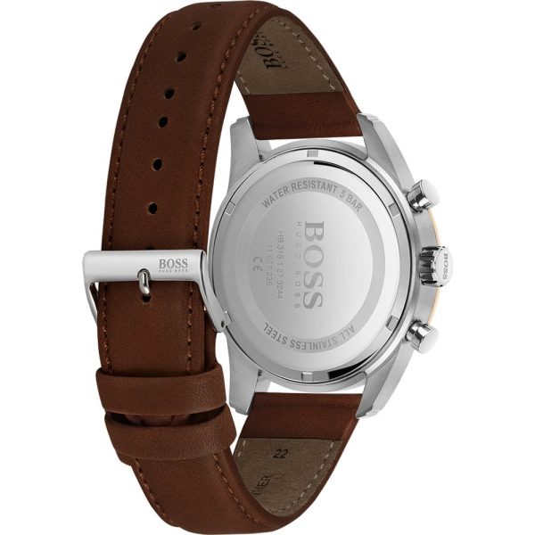 Buy Hugo Boss Mens Quartz Brown Leather Strap Silver Dial 44mm Watch - 1513786 in Pakistan