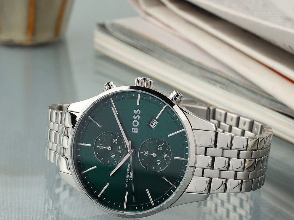 Buy Hugo Boss Mens Quartz Silver Stainless Steel Green Dial 42mm Watch - 1513975 in Pakistan