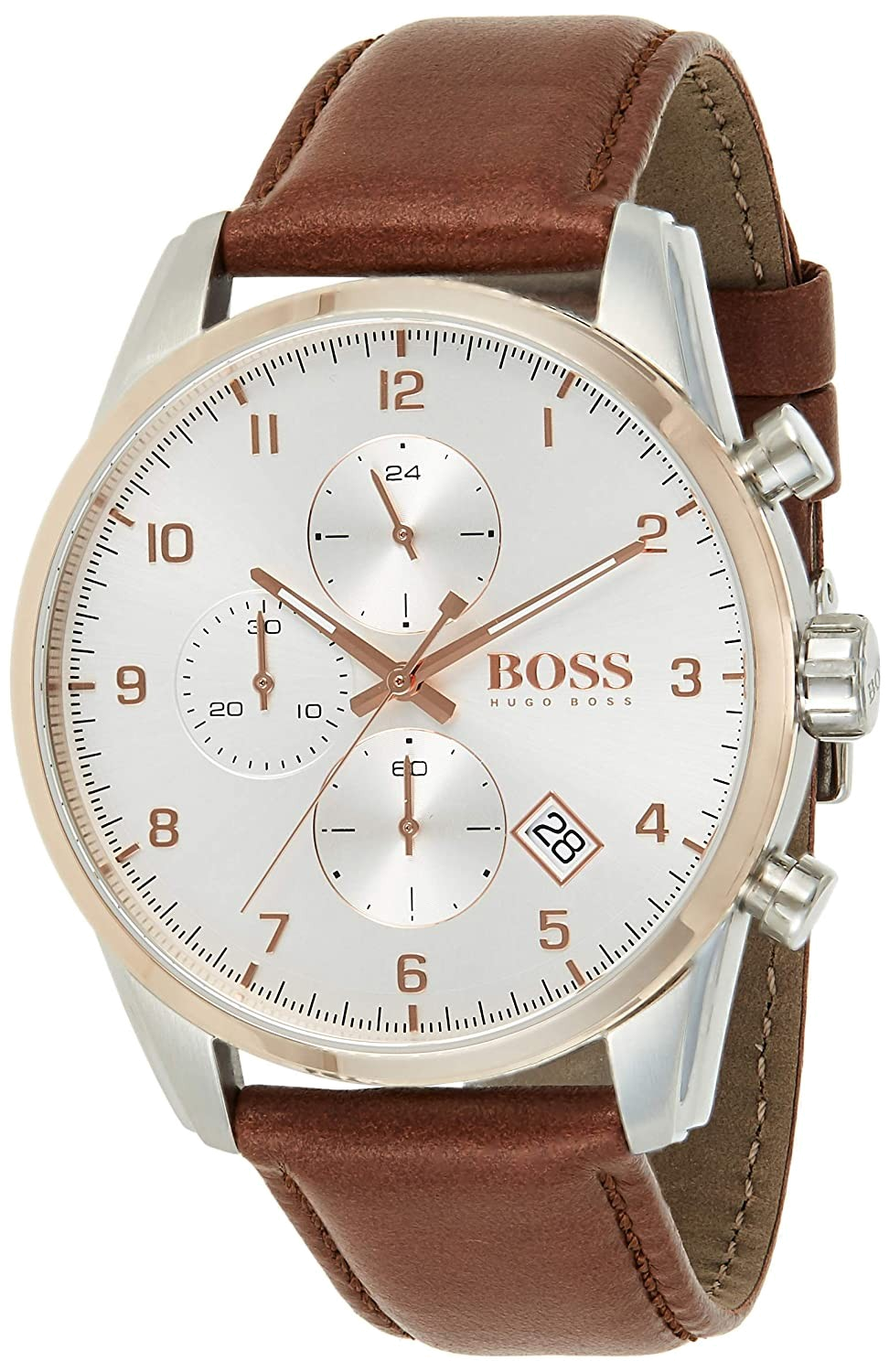 Buy Hugo Boss Mens Quartz Brown Leather Strap Silver Dial 44mm Watch - 1513786 in Pakistan