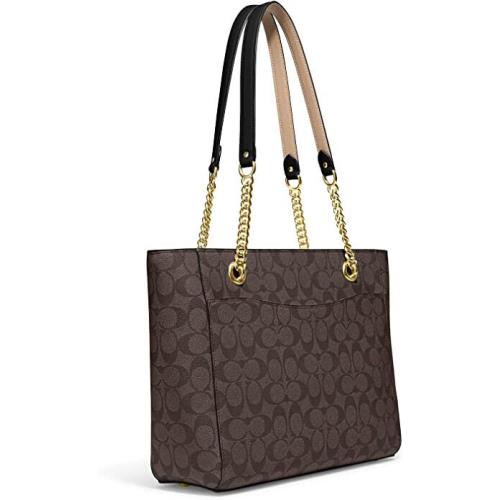 Buy Coach Signature Leather Chain Cammie Tote Small Bag - Brown Black in Pakistan