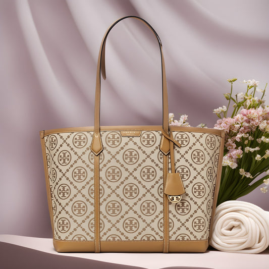 Buy Tory Burch Perry T Monogram Triple-compartment Tote Large Bag - Hazel in Pakistan