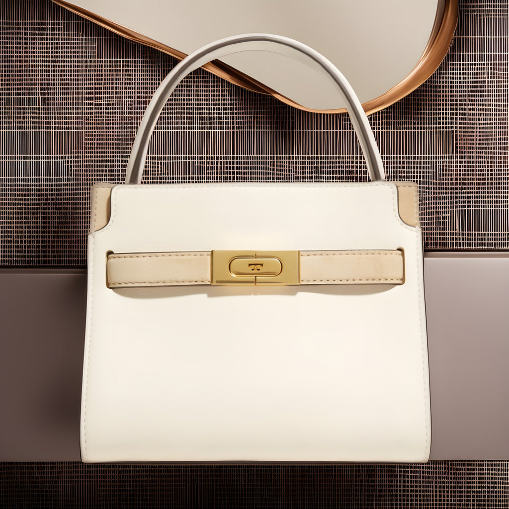 Tory Burch Lee Radziwill Leather Double Bag in New Cream