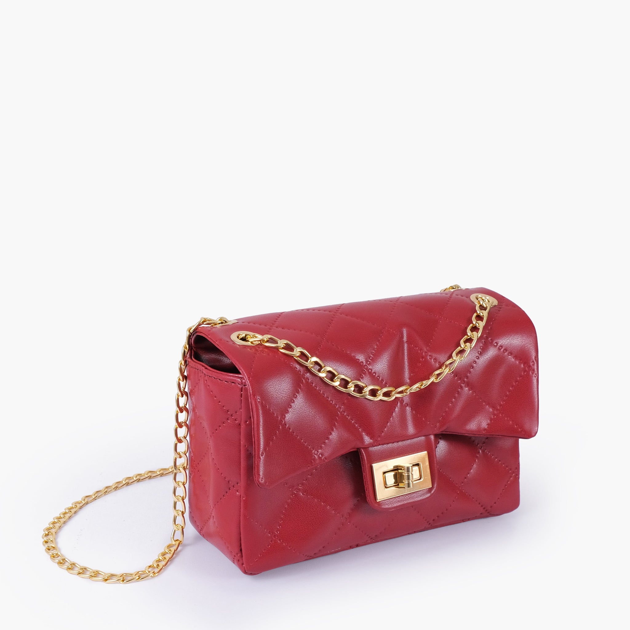 Buy Maroon quilted mini bag with chain in Pakistan