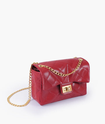 Buy Maroon quilted mini bag with chain in Pakistan