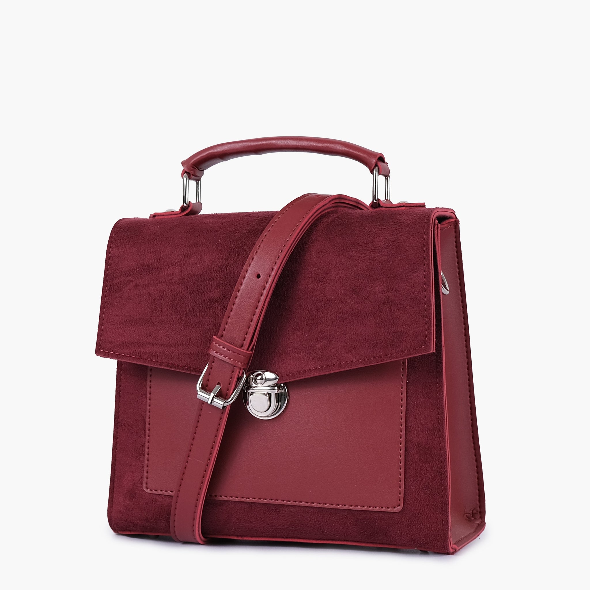 Buy Maroon suede push-lock messenger bag in Pakistan