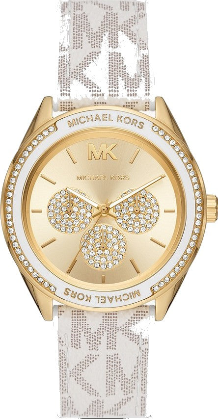 Buy Michael Kors Jessa Gold Dial with Diamonds White Leather Strap Watch for Women - MK7204 in Pakistan