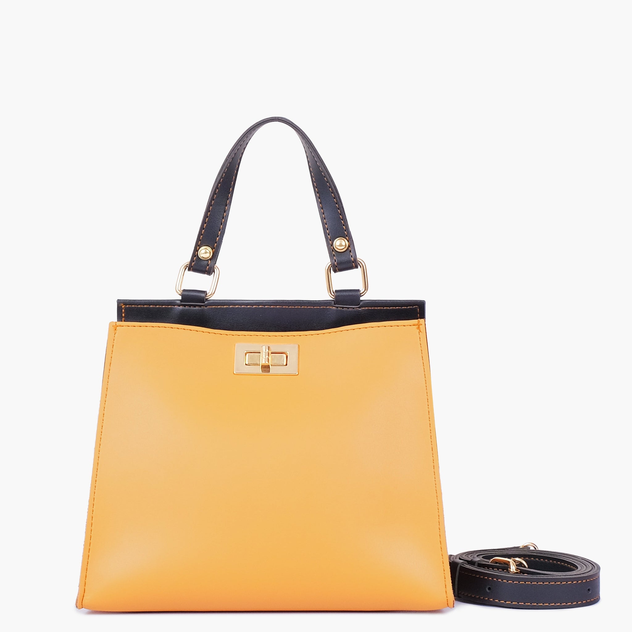 Buy Mustard front lock top-handle mini bag in Pakistan