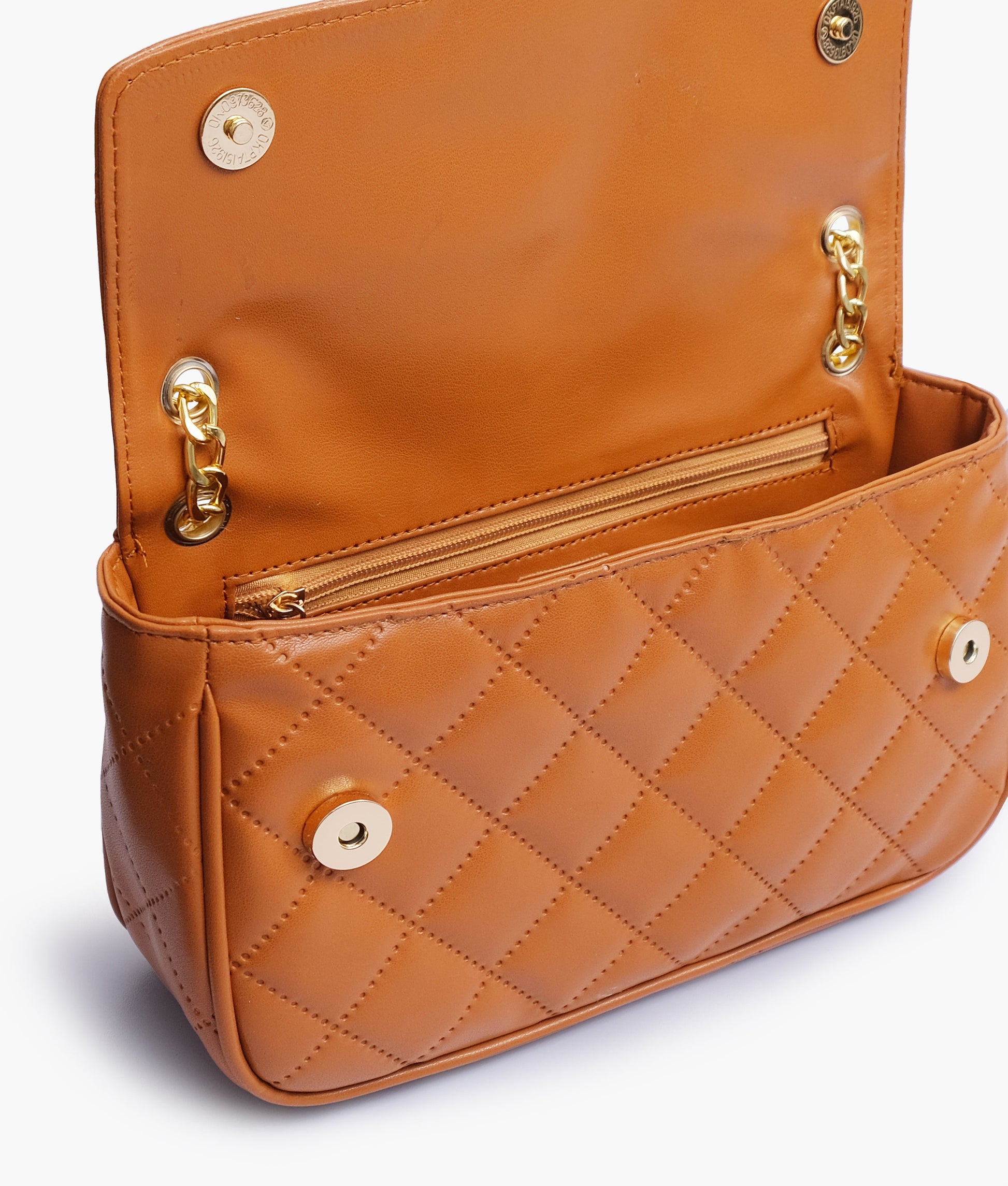 Buy Mustard quilted small shoulder bag with chain in Pakistan