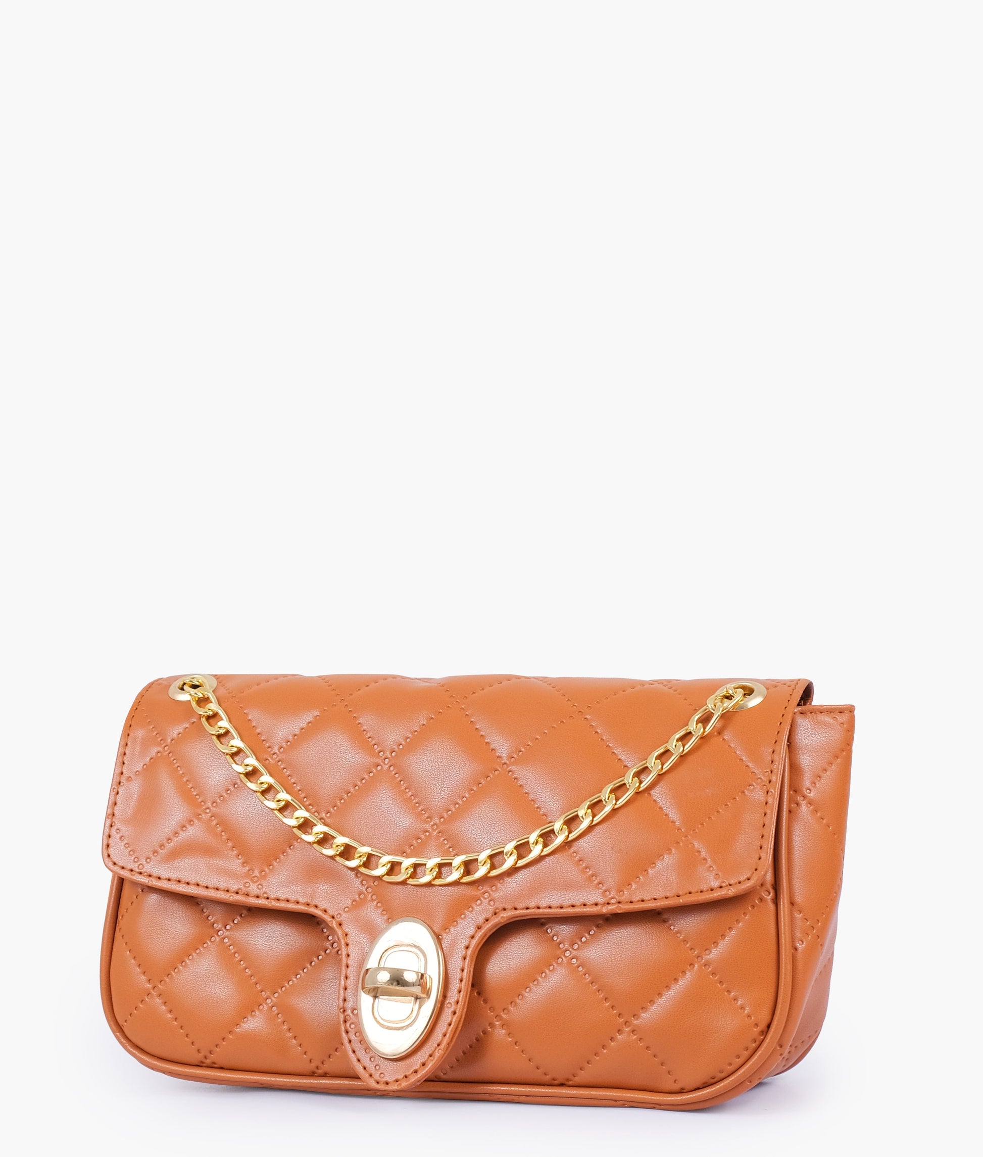 Buy Mustard quilted small shoulder bag with chain in Pakistan