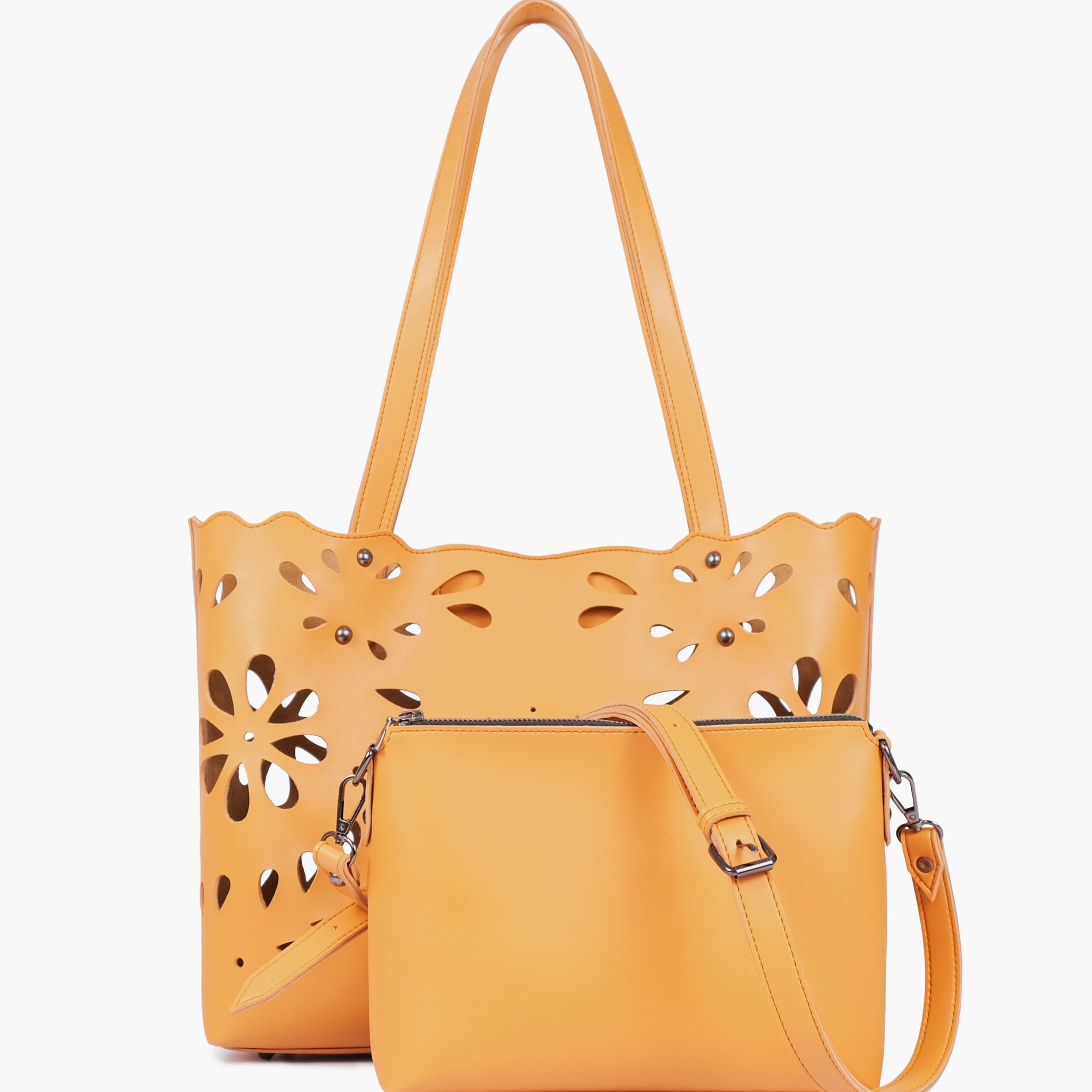 Buy Mustard two-piece floral tote in Pakistan