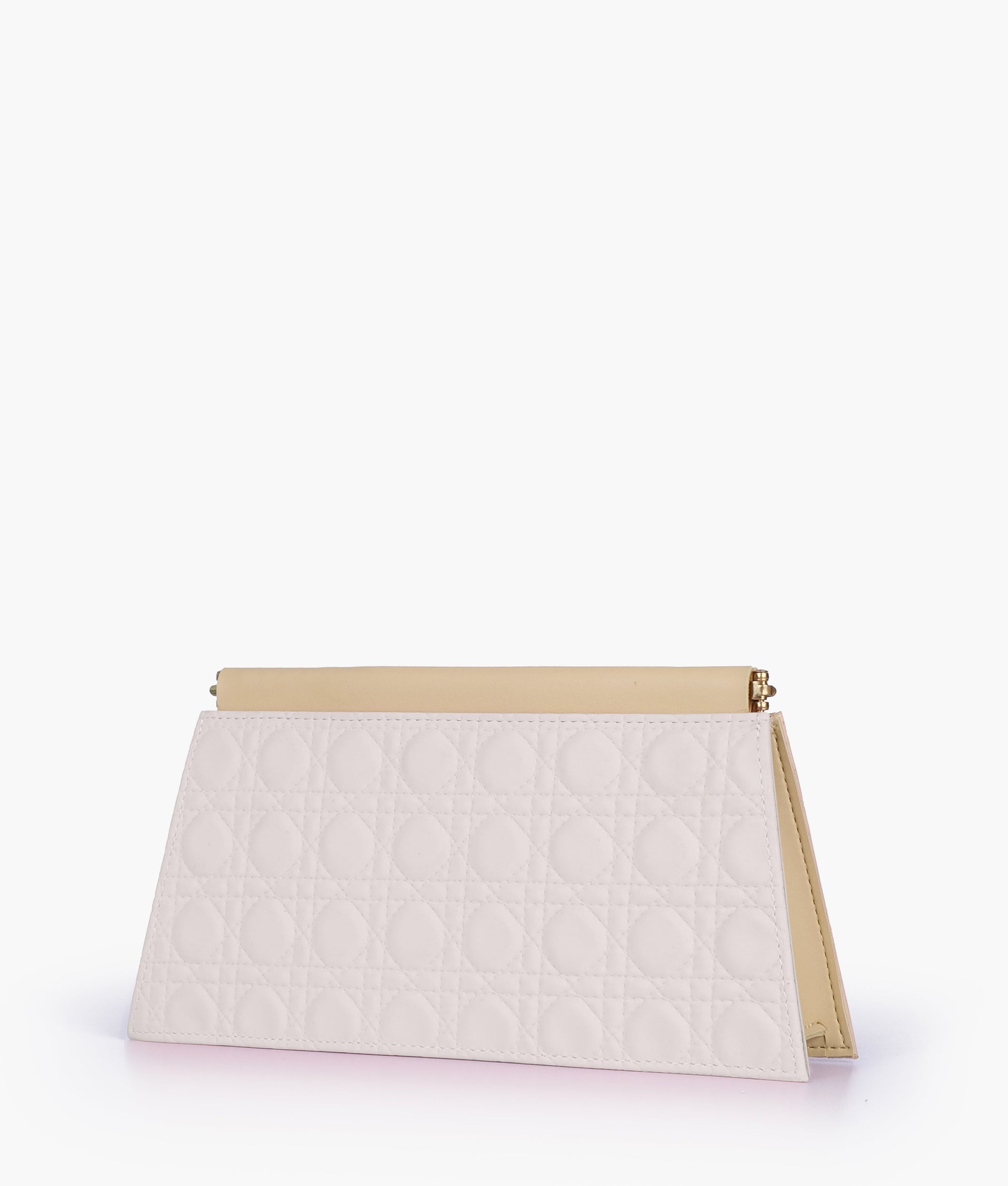 Buy Off-white quilted evening clutch with snap closure in Pakistan