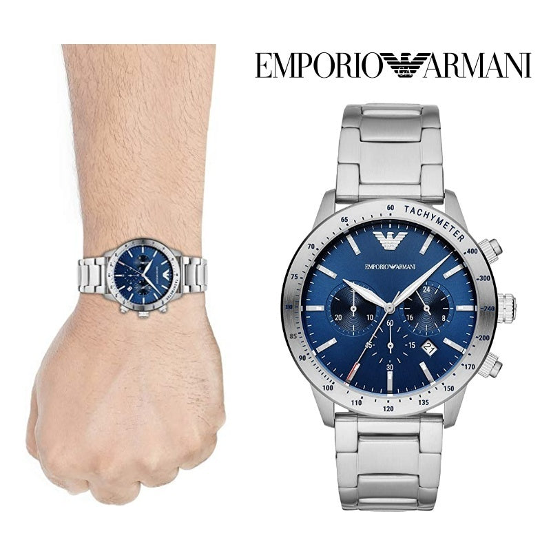 Buy Emporio Armani Mario Blue Dial Silver Steel Strap Watch for Men - AR11306 in Pakistan