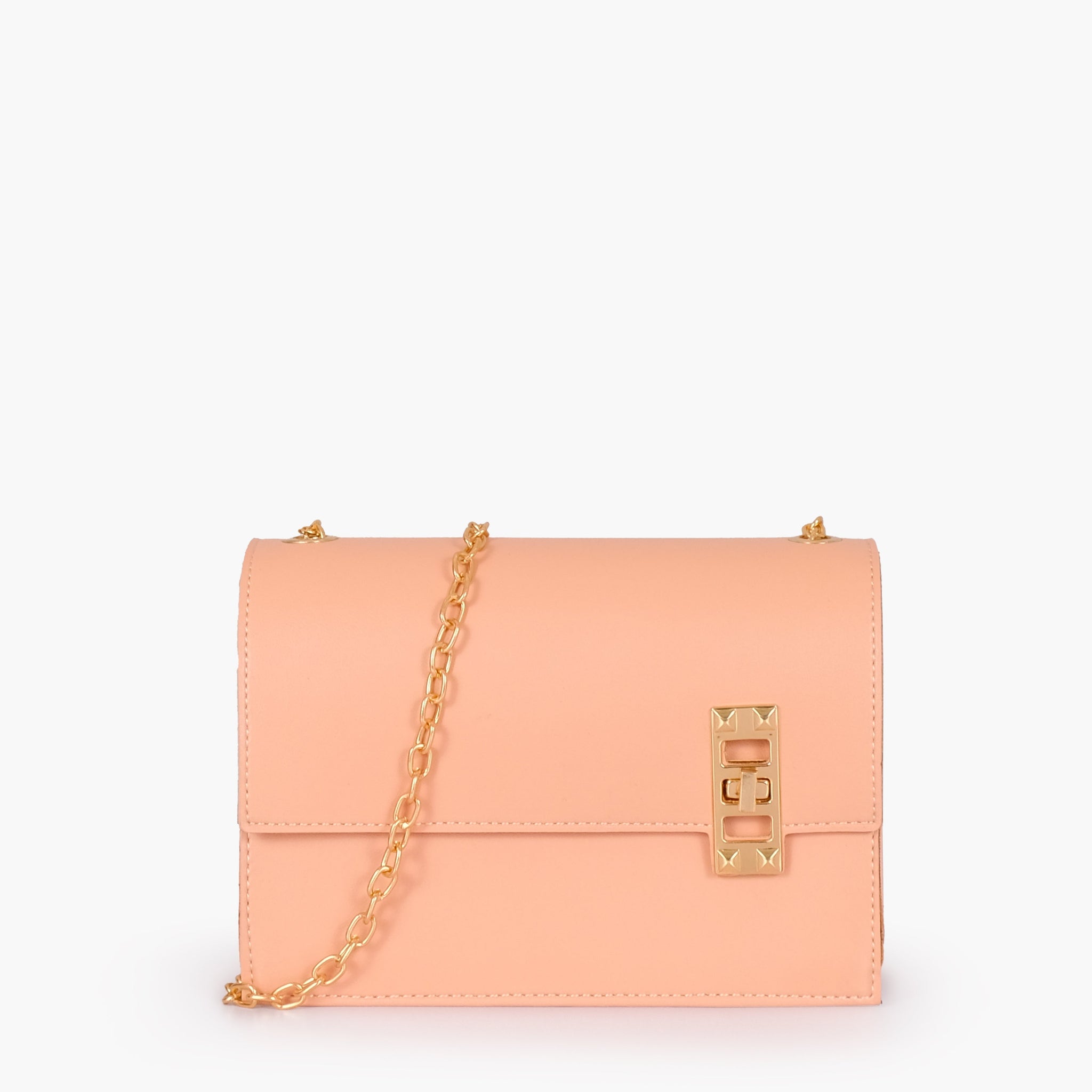 Buy Peach chain shoulder bag with twist lock in Pakistan