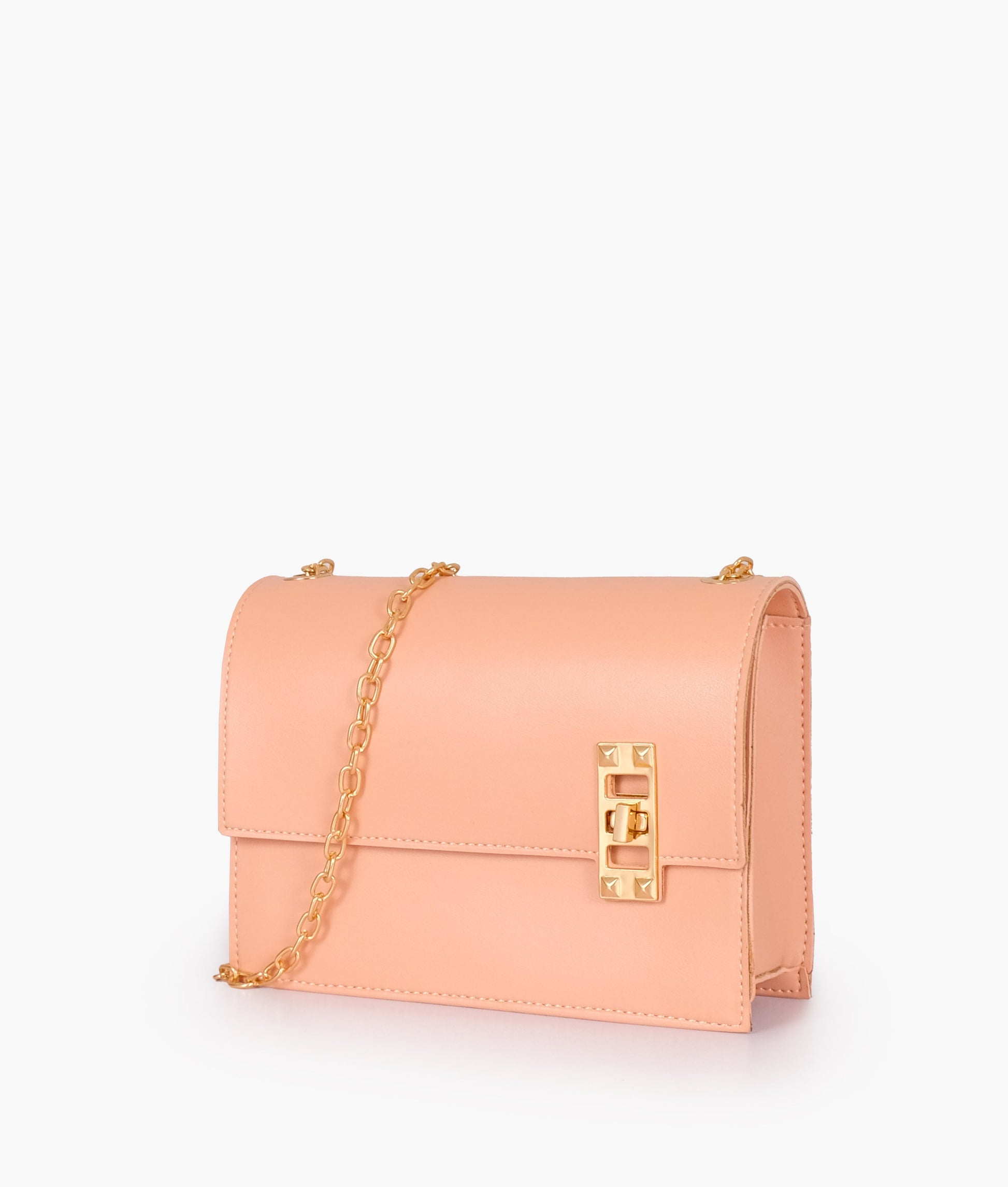 Buy Peach chain shoulder bag with twist lock in Pakistan