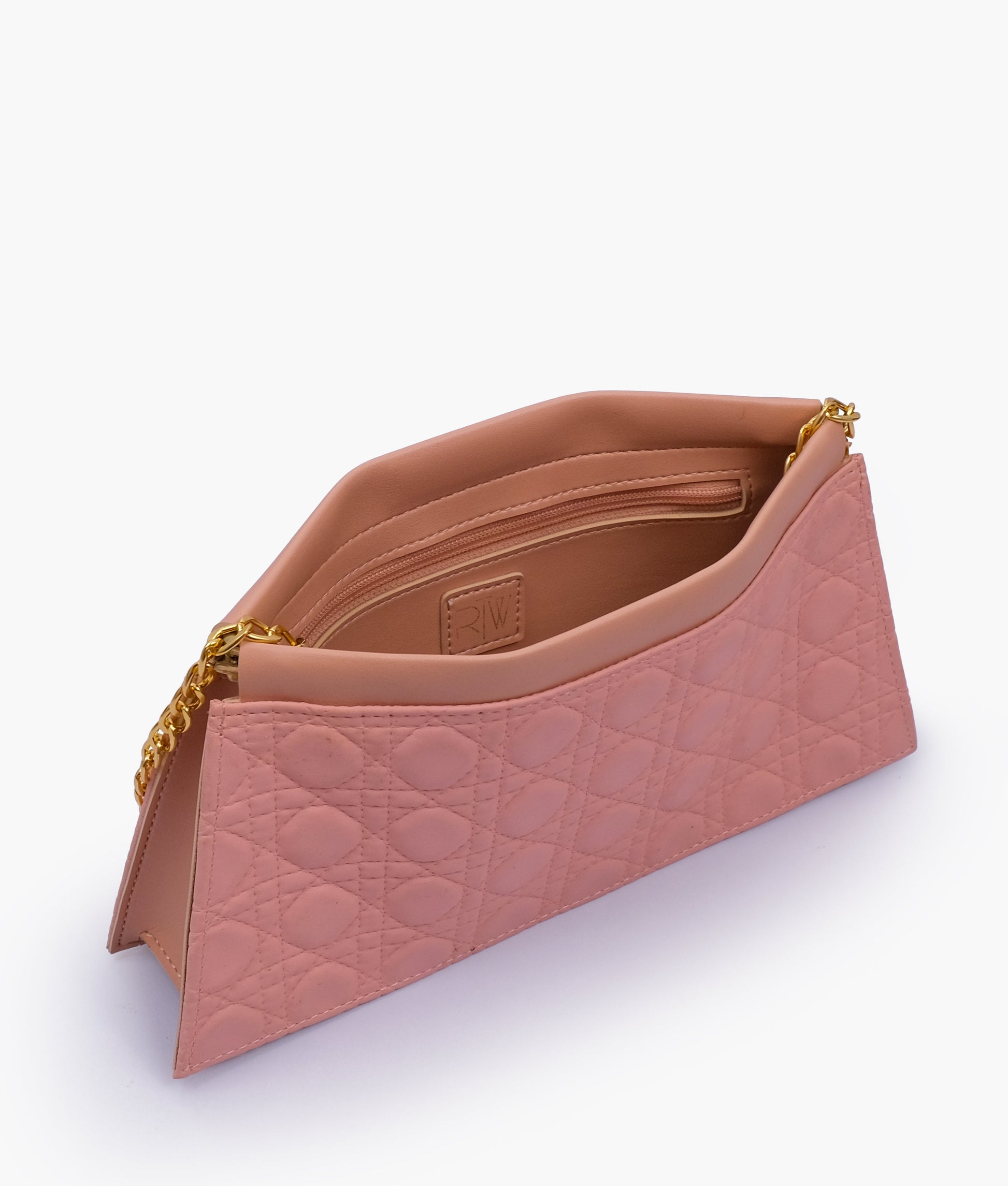 Buy Peach quilted evening clutch with snap closure in Pakistan