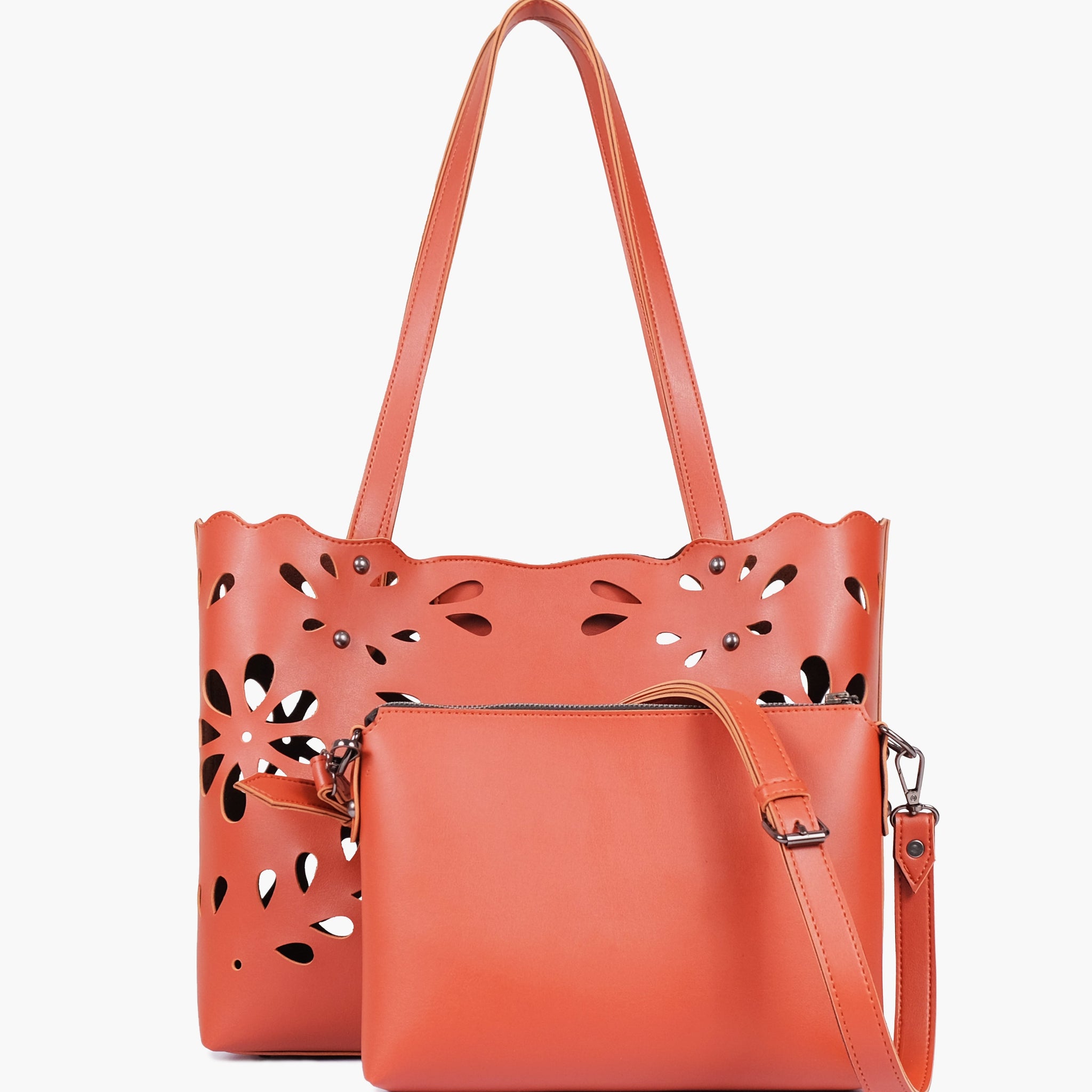 Buy Rust two-piece floral tote in Pakistan