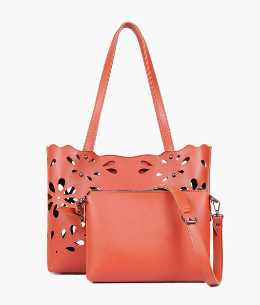 Buy Rust two-piece floral tote in Pakistan