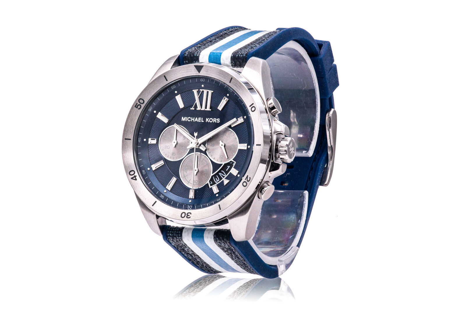 Buy Michael Kors Brecken Chronograph Blue And White PVC Strap Blue Dial Watch for Men - Mk8950 in Pakistan