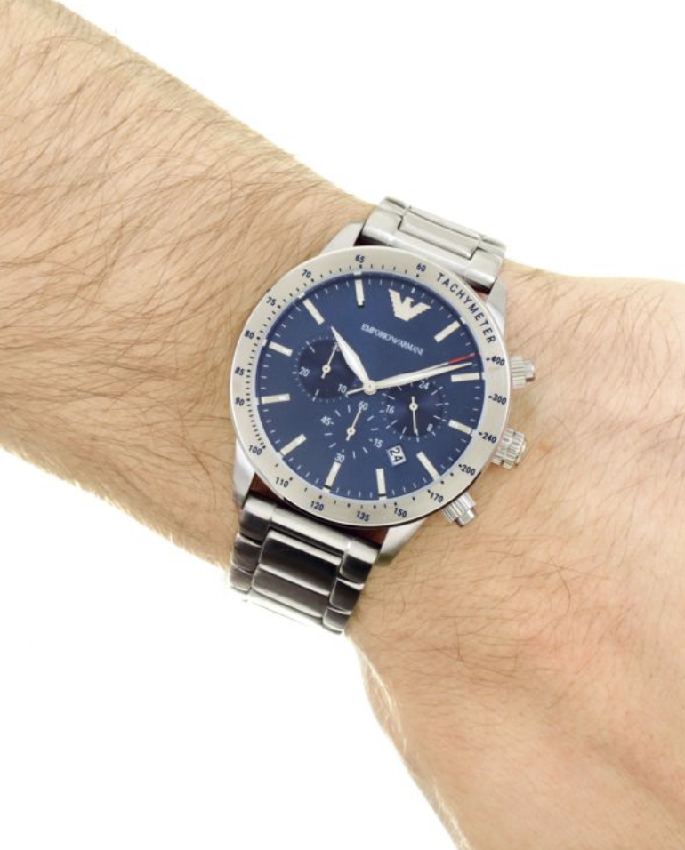 Buy Emporio Armani Mario Blue Dial Silver Steel Strap Watch for Men - AR11306 in Pakistan