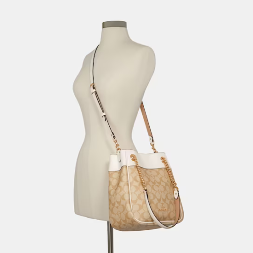 Buy Coach Cammie Chain Signature Canvas Leather Bucket Small Bag - Khaki Chalk in Pakistan
