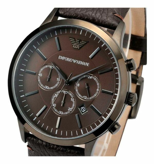 Emporio Armani Sportivo Black Dial Brown Leather Strap Watch for Men ...
