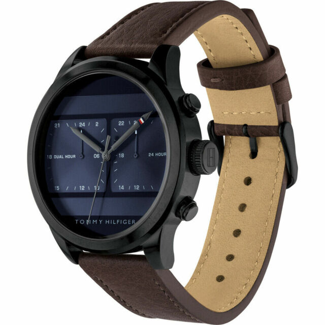 Buy Tommy Hilfiger Mens Quartz Brown Leather Strap Blue Dial 44mm Watch - 1791593 in Pakistan