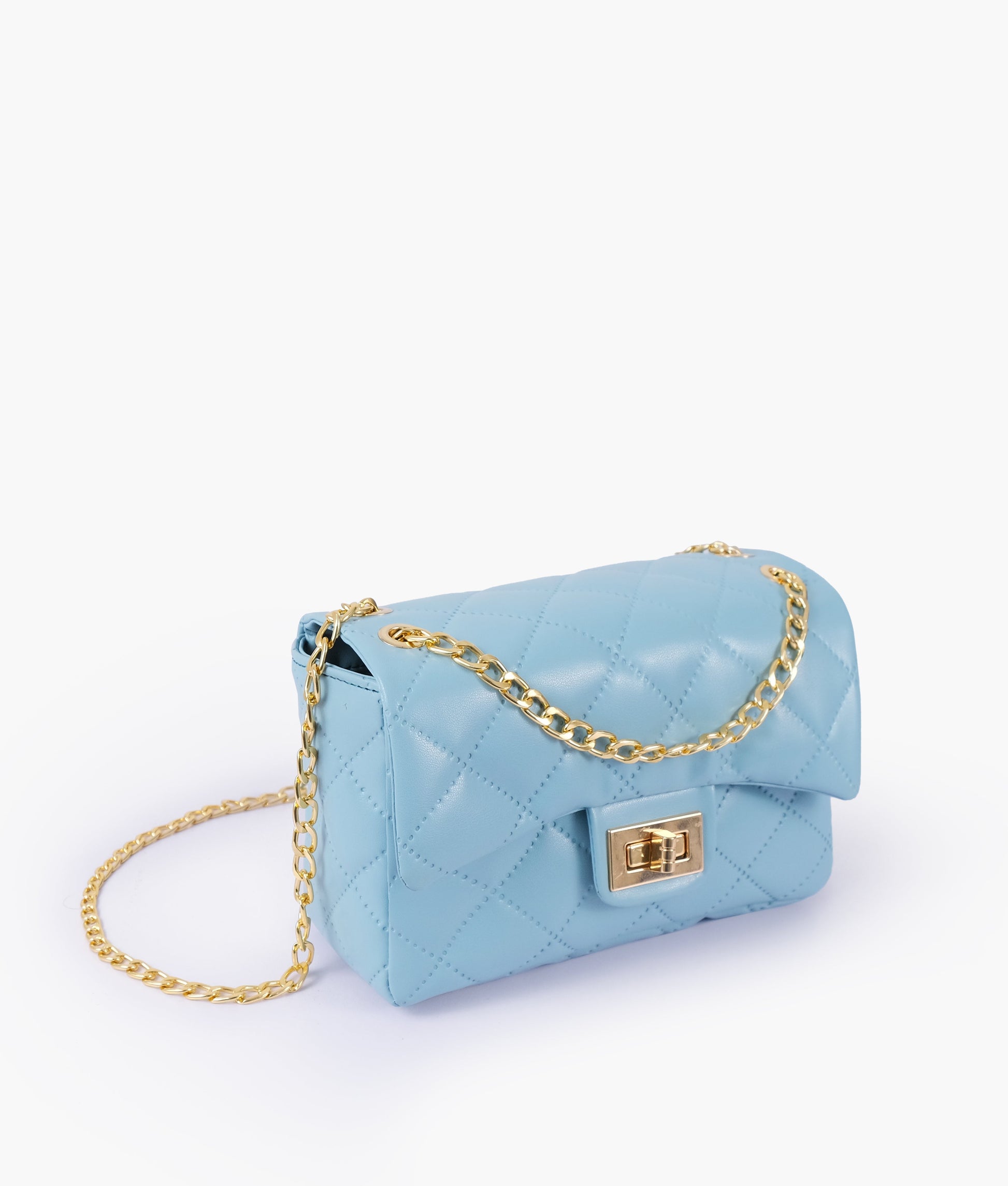 Buy Sky Blue quilted mini bag with chain in Pakistan