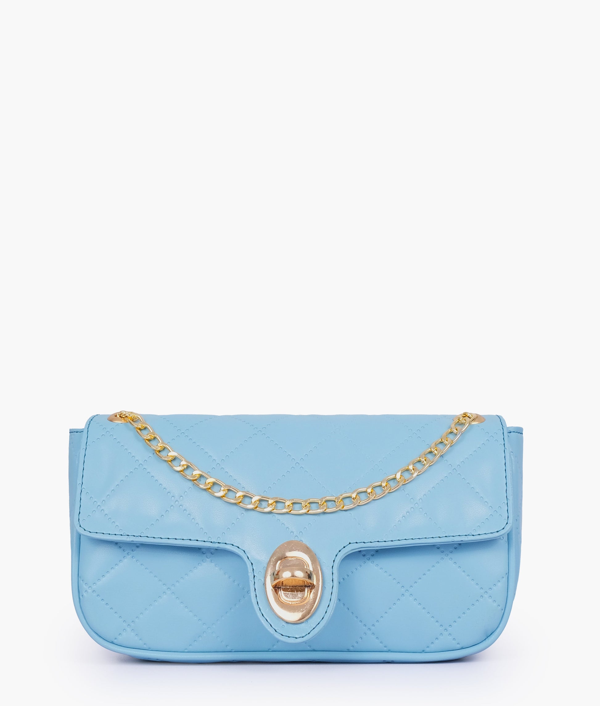 Buy Sky blue quilted small shoulder bag with chain in Pakistan