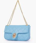 Buy Sky blue quilted small shoulder bag with chain in Pakistan