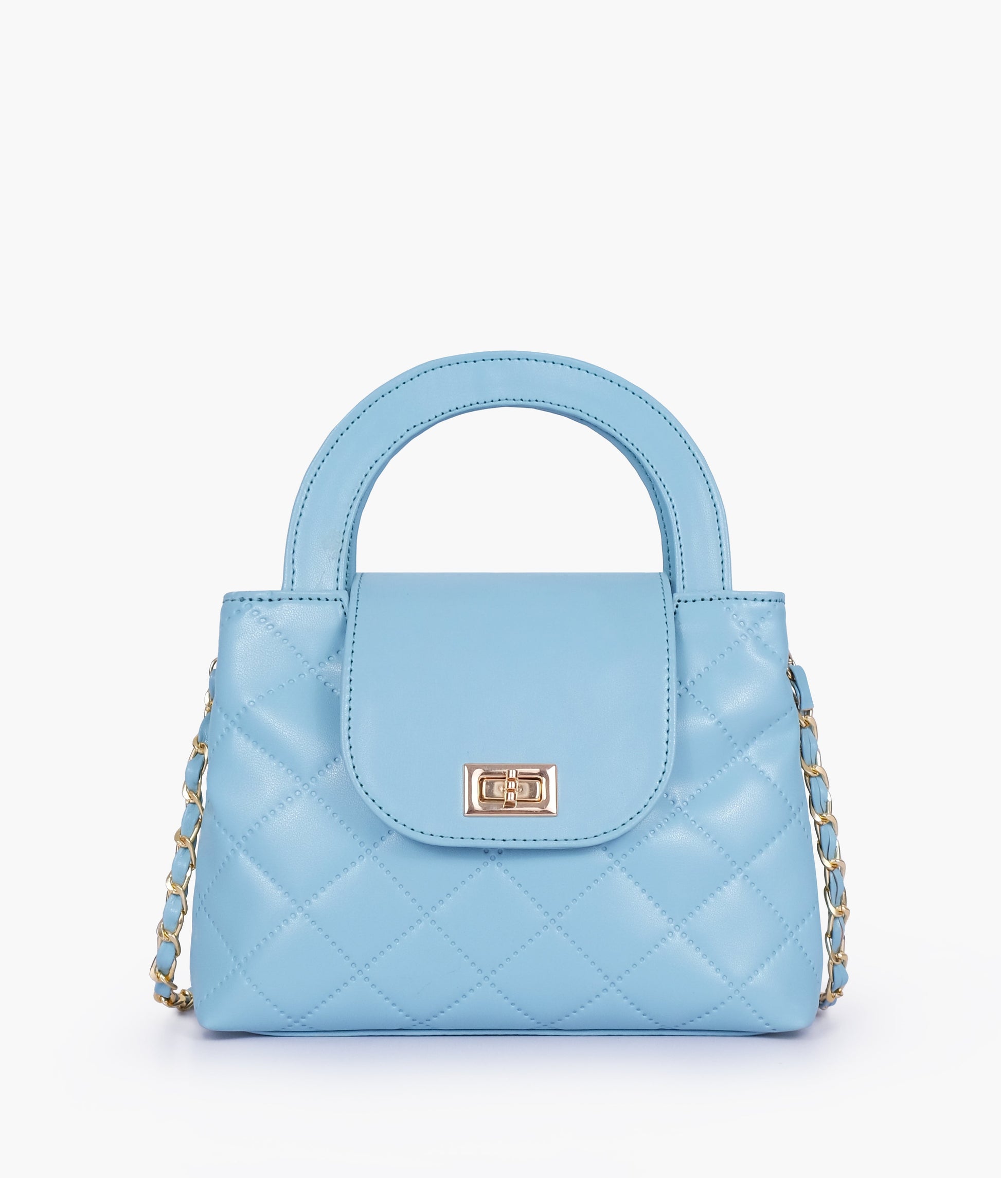 Buy Sky blue flap quilted bag with top handle in Pakistan