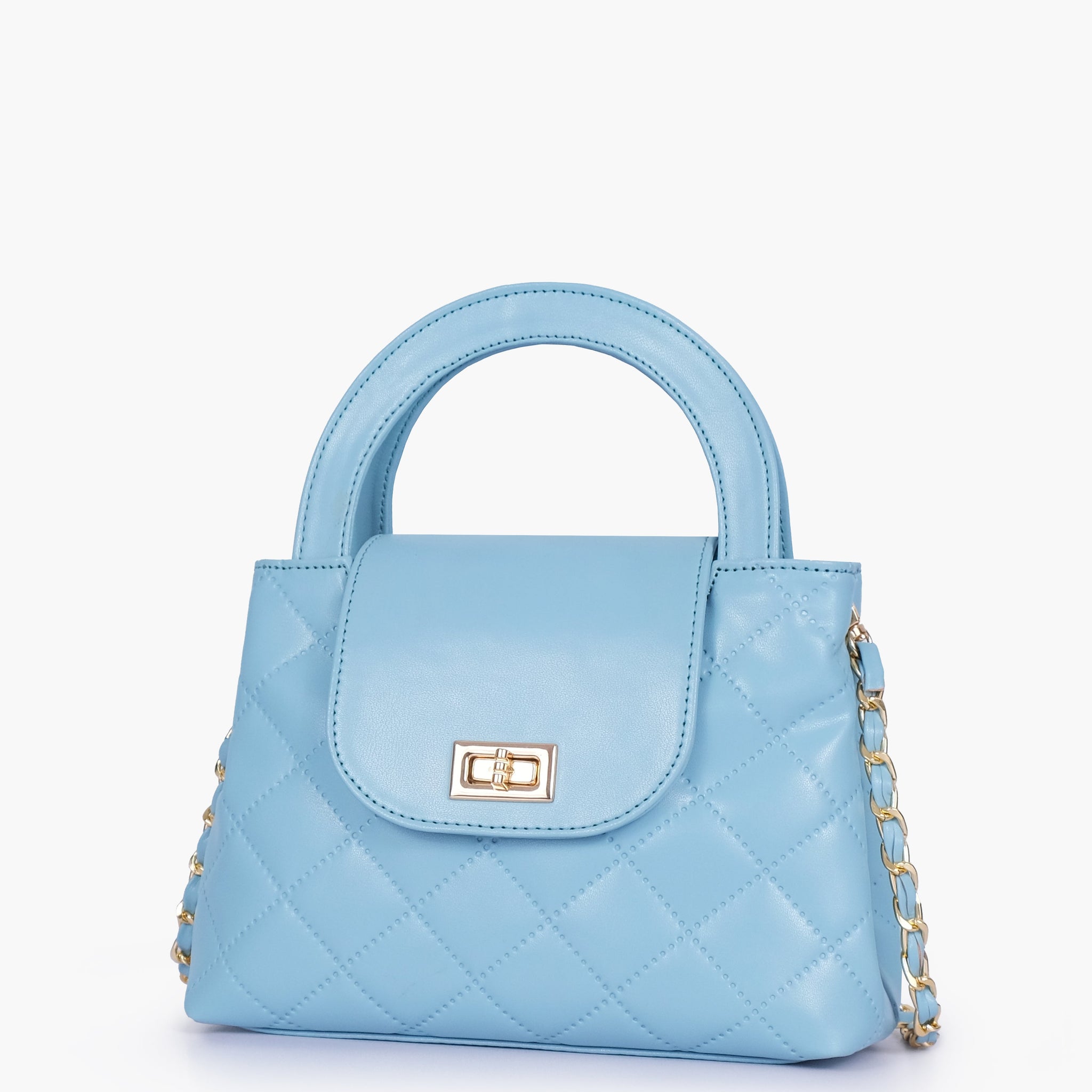 Buy Sky blue flap quilted bag with top handle in Pakistan