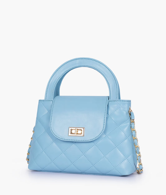 Buy Sky blue flap quilted bag with top handle in Pakistan