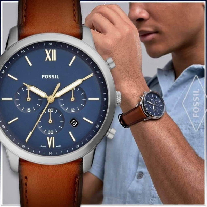 Buy Fossil Men's Chronograph Quartz Brown Leather Strap Blue Dial 44mm Watch FS5453 in Pakistan