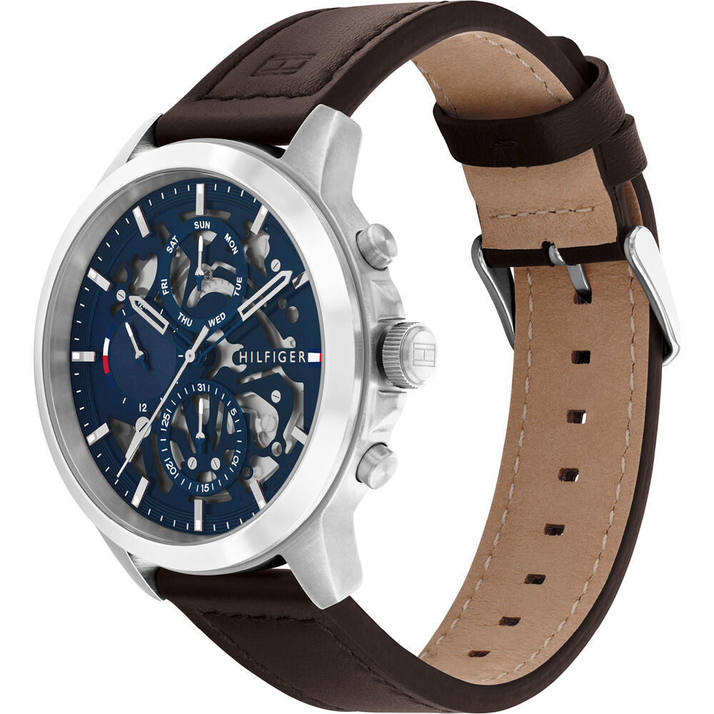 Buy Tommy Hilfiger Mens Quartz Brown Leather Strap Blue Dial 44mm Watch - 1710476 in Pakistan