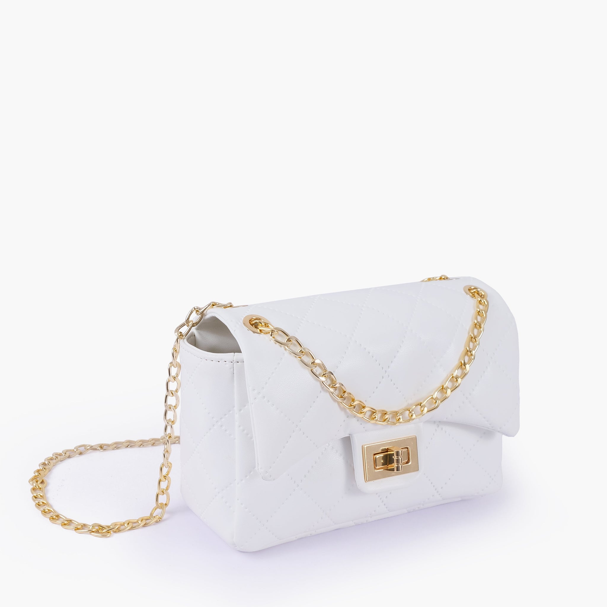 Buy White quilted mini bag with chain in Pakistan