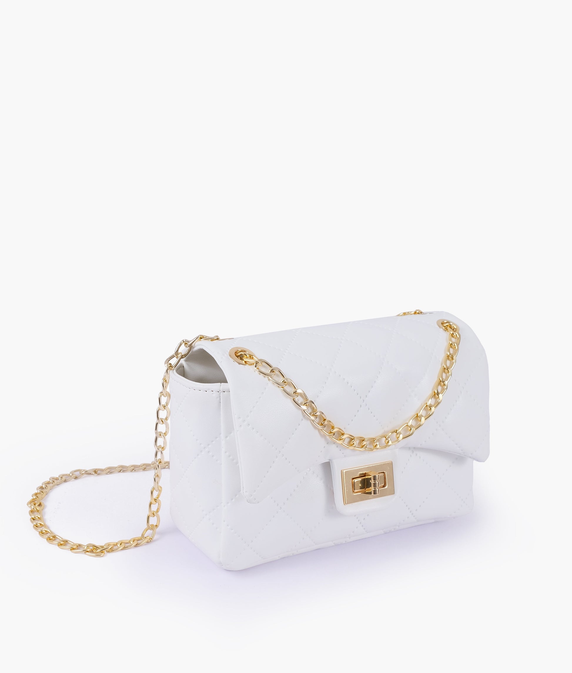 Buy White quilted mini bag with chain in Pakistan