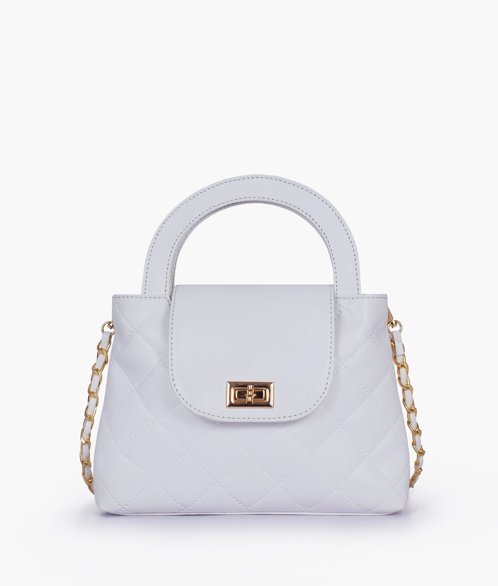 Buy White flap quilted bag with top handle in Pakistan