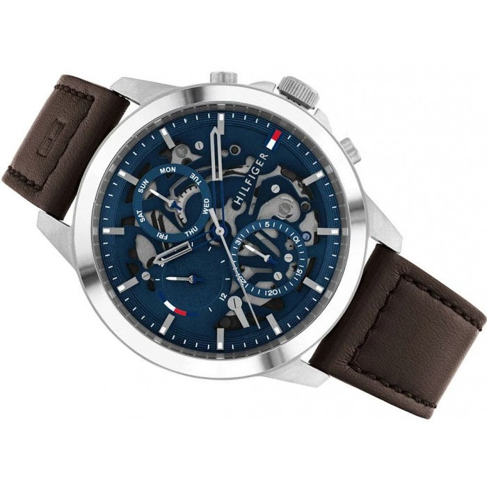 Buy Tommy Hilfiger Mens Quartz Brown Leather Strap Blue Dial 44mm Watch - 1710476 in Pakistan