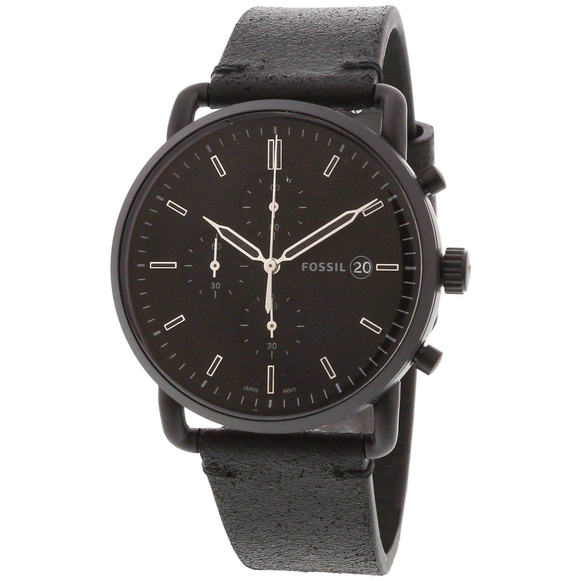 Buy Men's Quartz Commuter Black Leather Strap Black Dial 43Mm Watch in Pakistan