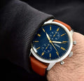 Buy Men's Quartz Stainless Steel Blue Dial Brown Leather Strap 44Mm Watch in Pakistan