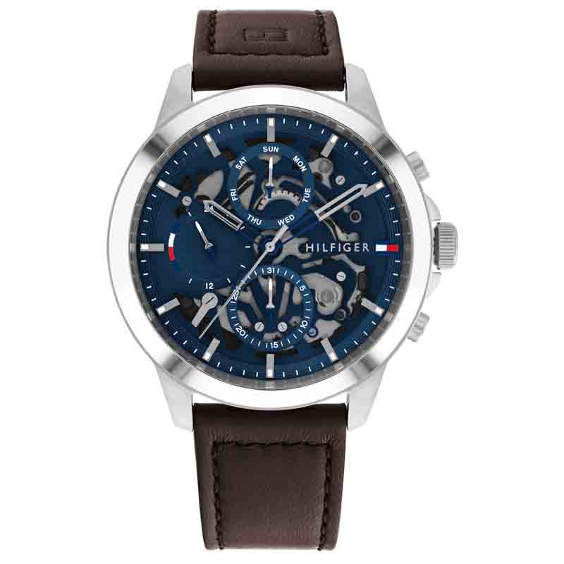 Buy Tommy Hilfiger Mens Quartz Brown Leather Strap Blue Dial 44mm Watch - 1710476 in Pakistan