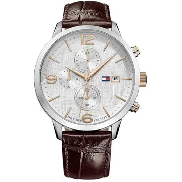 Buy Tommy Hilfiger Mens Quartz Brown Leather Strap White Dial 42mm Watch - 1710360 in Pakistan