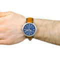 Buy Men's Quartz Stainless Steel Blue Dial Brown Leather Strap 44Mm Watch in Pakistan