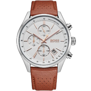 Buy Hugo Boss Mens Chronograph Quartz Leather Strap White Dial 44mm Watch - 1513475 in Pakistan