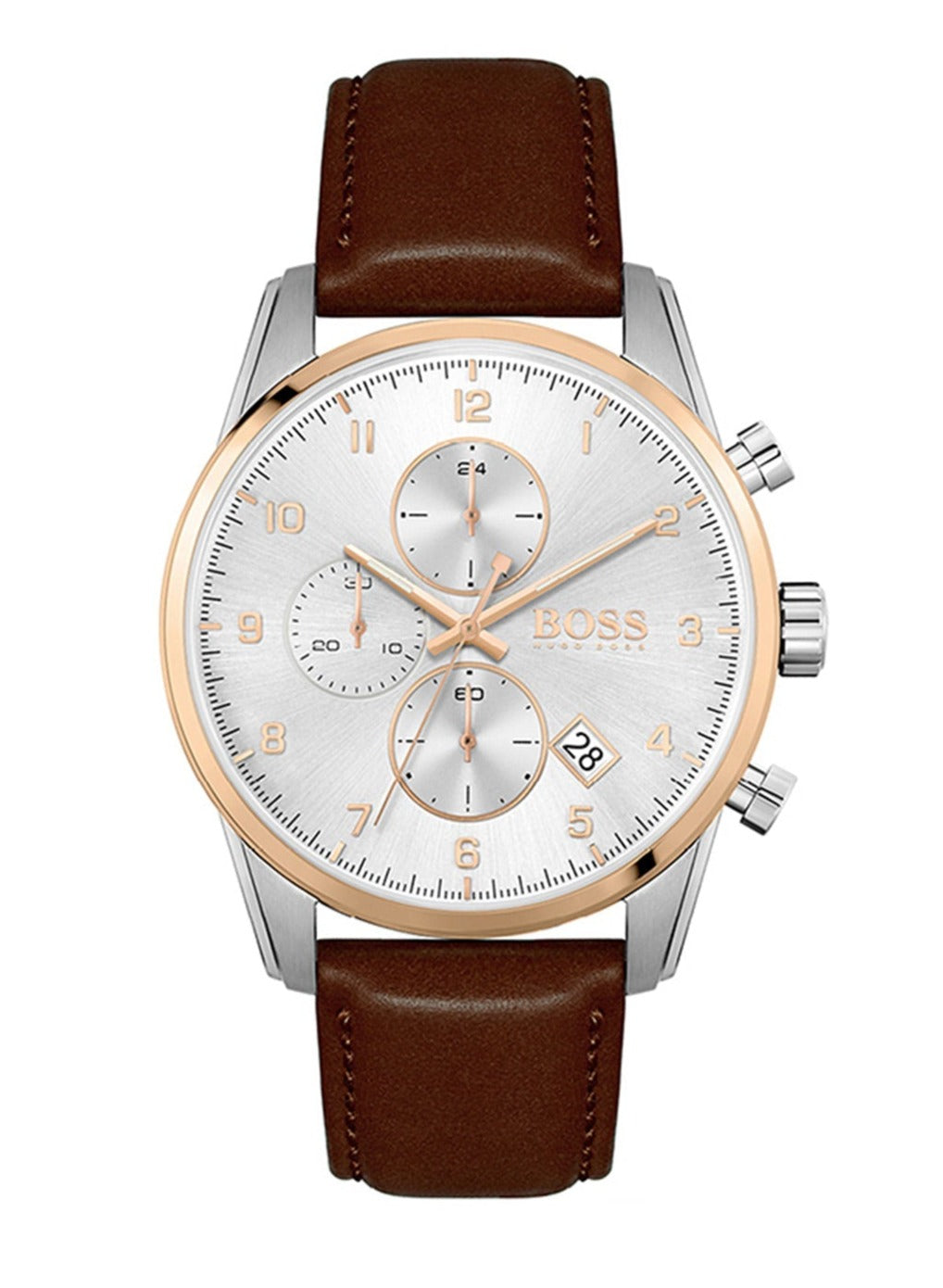 Buy Hugo Boss Mens Quartz Brown Leather Strap Silver Dial 44mm Watch - 1513786 in Pakistan