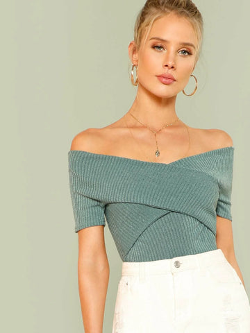 Buy Shein Unity Ribbed Off The Shoulder Crisscross Top in Pakistan