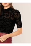 Buy Shein Mock Neck Mesh Overlay Geo Print Fitted Top Without Tube in Pakistan