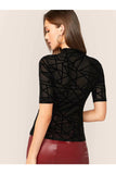 Buy Shein Mock Neck Mesh Overlay Geo Print Fitted Top Without Tube in Pakistan